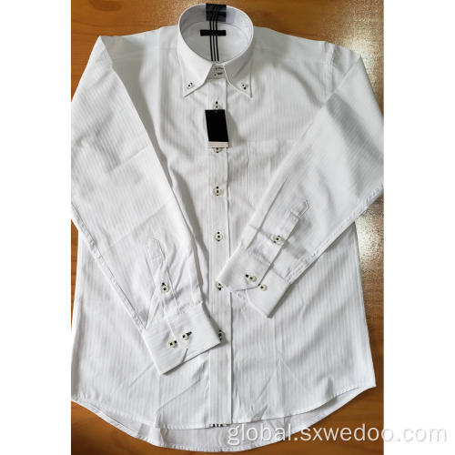 Long-sleeved Men's Shirts Button Down Collar White Jacquard Long-sleeved Men's Shirts Manufactory